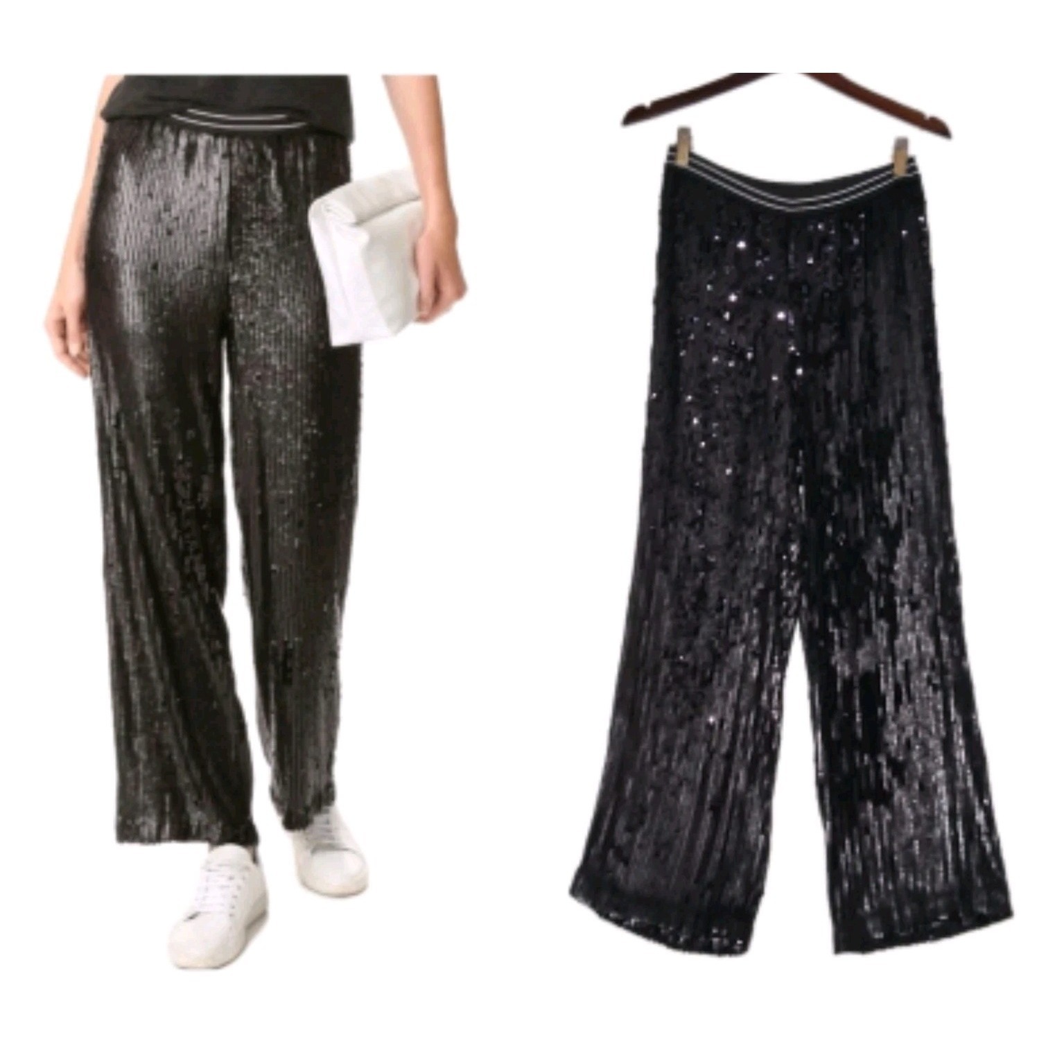 Free People Womens Black Sequin Straight Leg Pants Sz Xs Flat Front Just A Dream